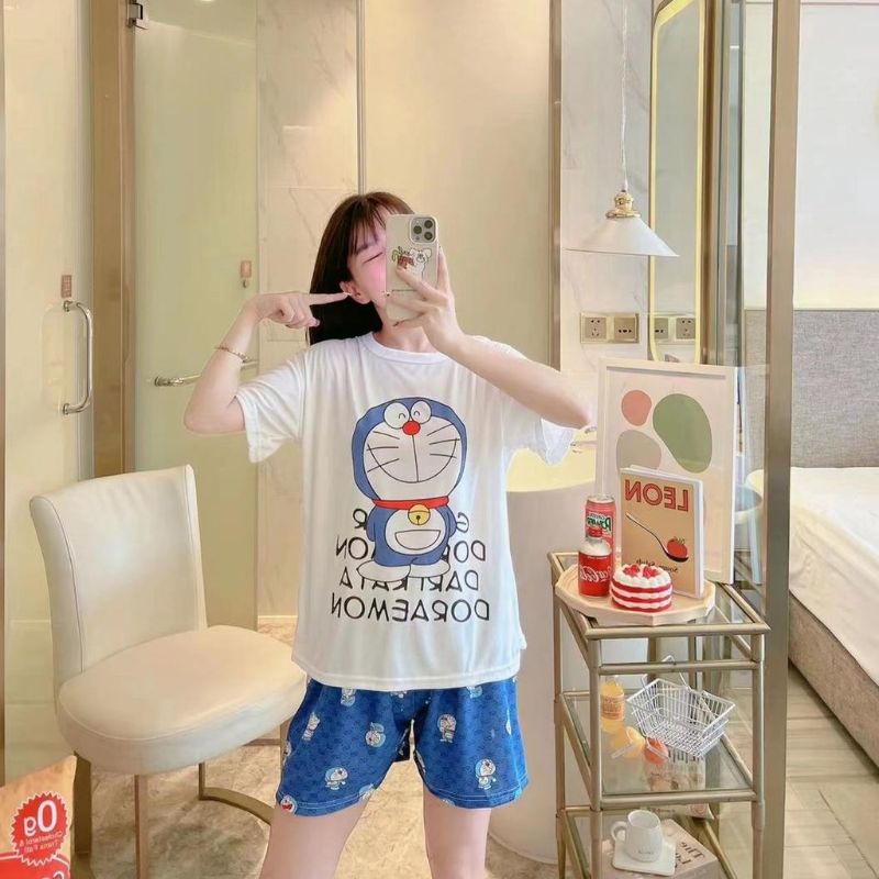 PIYAMA IMPORT HOTPANTS DORAEMON PUTIH BIRU