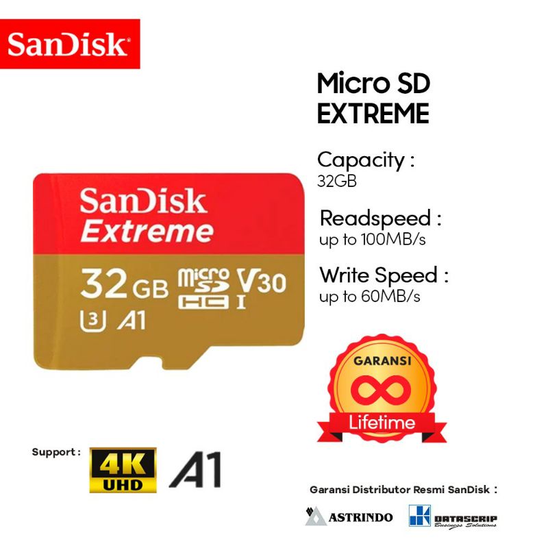 Micro SD SanDisk Extreme SDHC 32GB 100MB/s