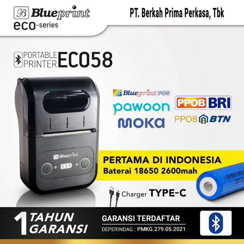 Mini Printer Thermal Bluetooth Blueprint ECO58 PPOB and Link