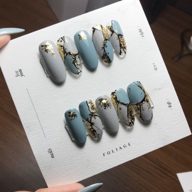 Turqoise gold marble press on nails