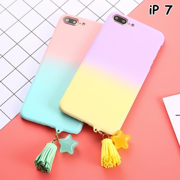 FOR IPHONE 7 - GRADIENT PASTEL COLOR TASSEL MATTE HARD CASE CASING