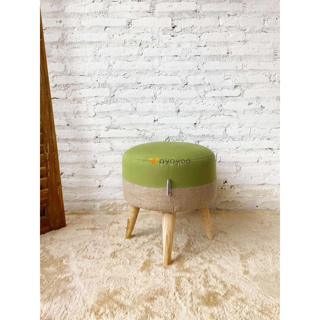 Ayoyoo Olive Burlap Moon Stool Kursi