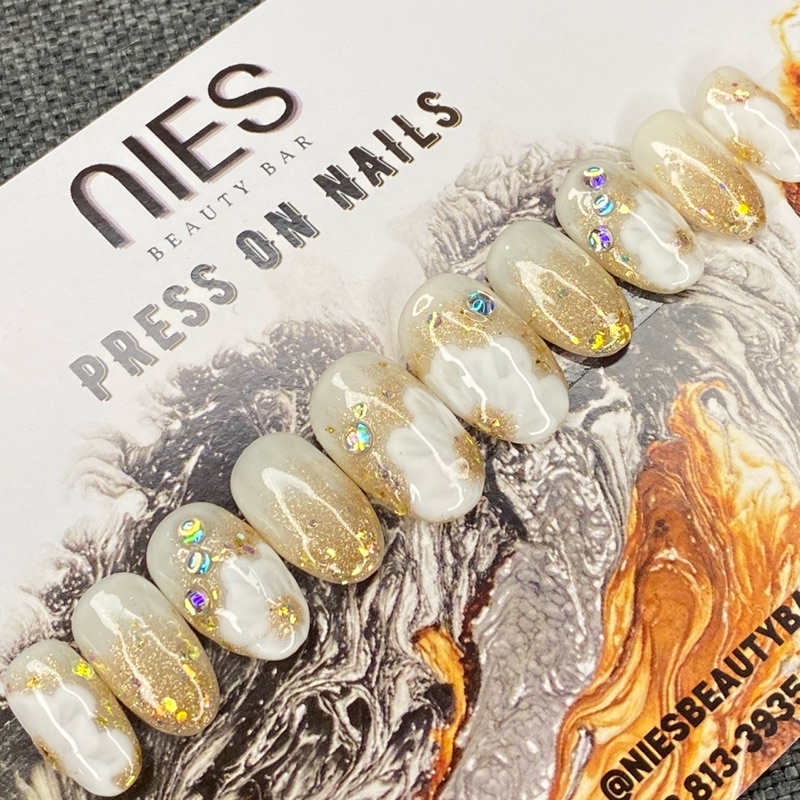 gold press on nails
