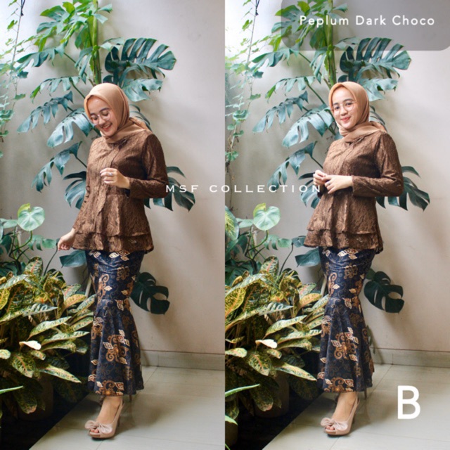 blouse peplum laser cut/atasan wanita/brukat/kebaya