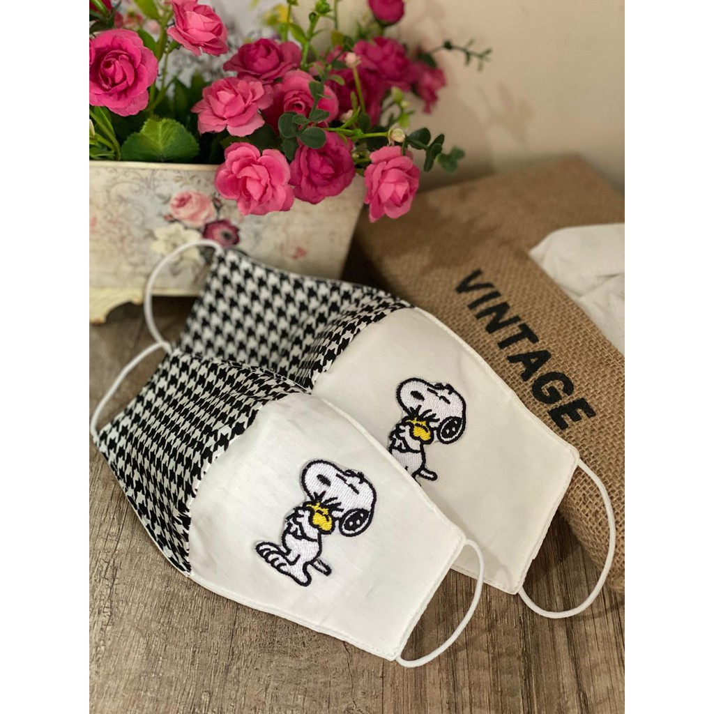 MASKER KAIN MOTIF HOUNDSTOOTH SNOOPY