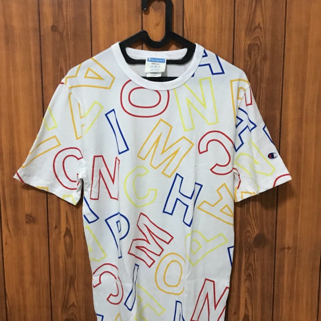 Champion All Over Font Rainbow Reverse Weave Tee