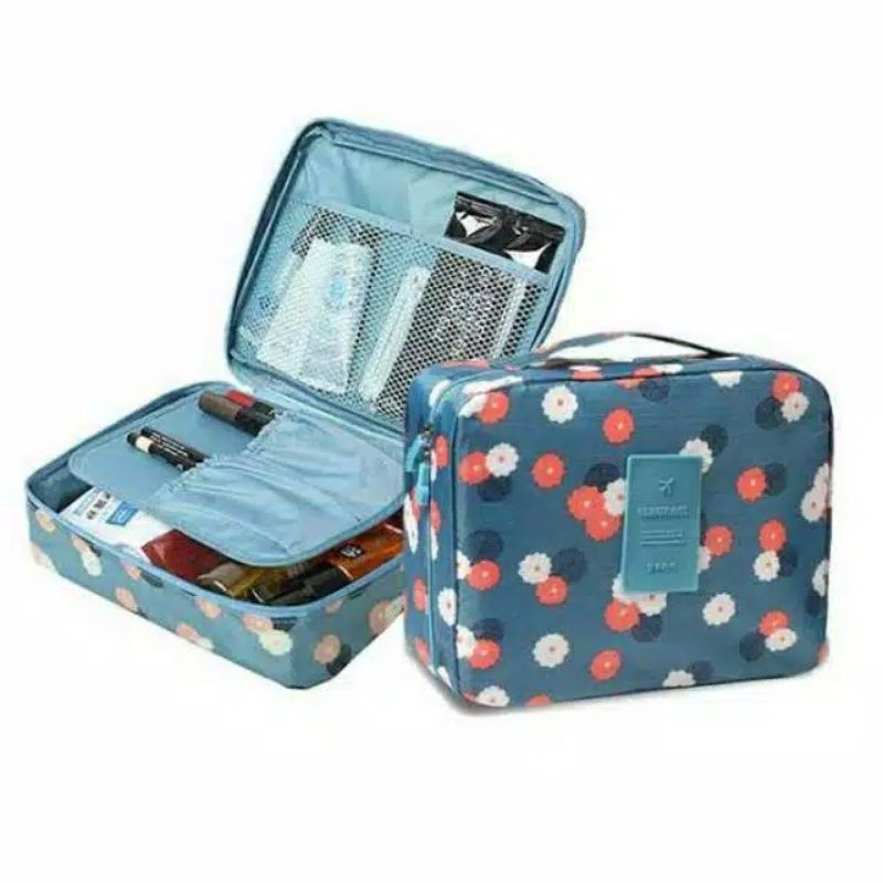 tas kosmetik blue flower