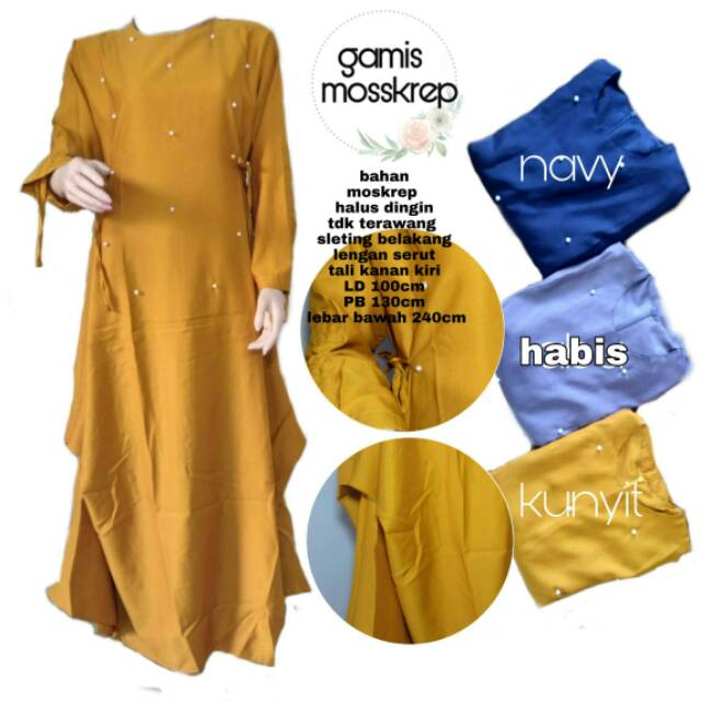 Gamis mosskrep aksen mutiara