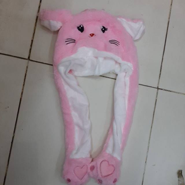 topi bunny hat kitty pink dan putih