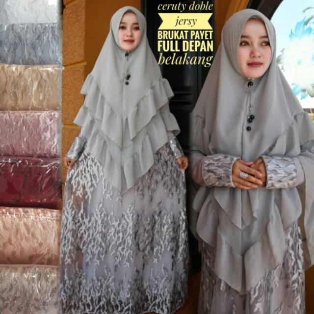 Gamis brokat keliling set khimar