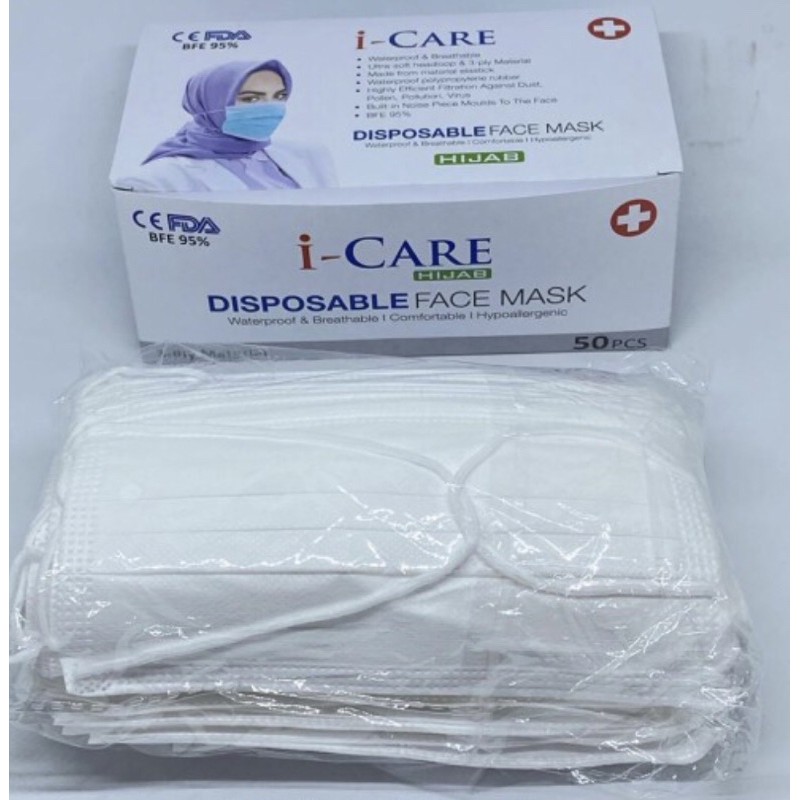 Masker hijab headloop disposable 50pcs