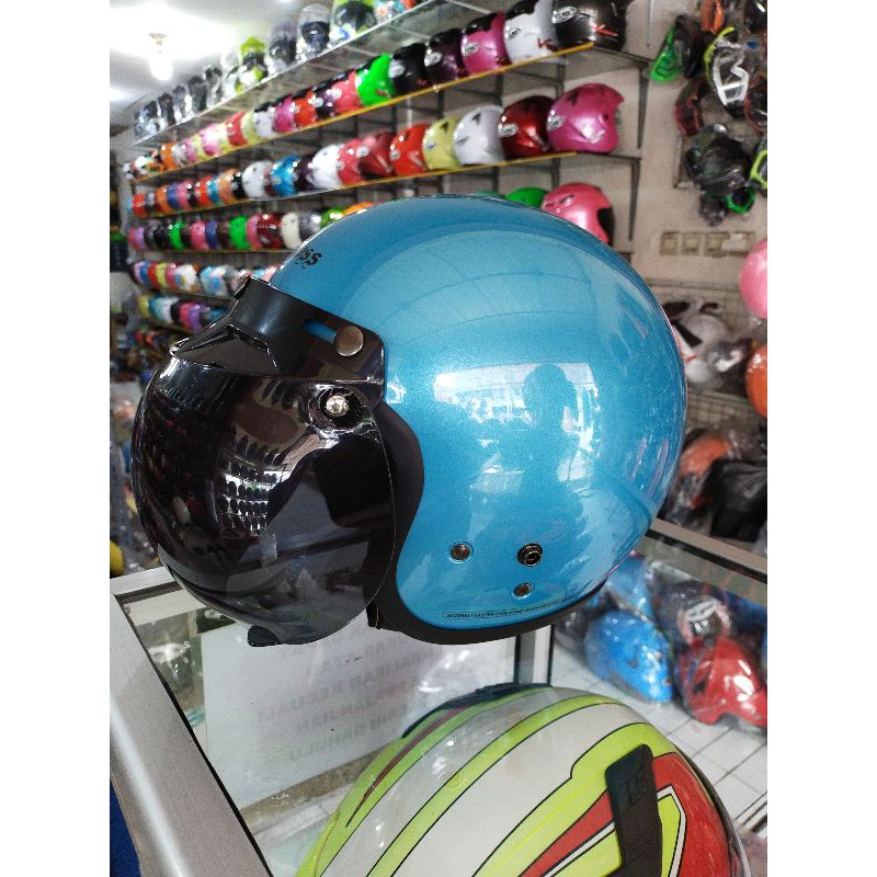 Helm bogo retro ice blue set visor