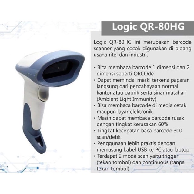 Barcode Scanner Logic 1D & 2D QR-80HG