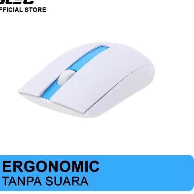 ☎ Mouse Wireless SLEC NC100 Silent Click ergonomic - Putih Lis Biru ♦