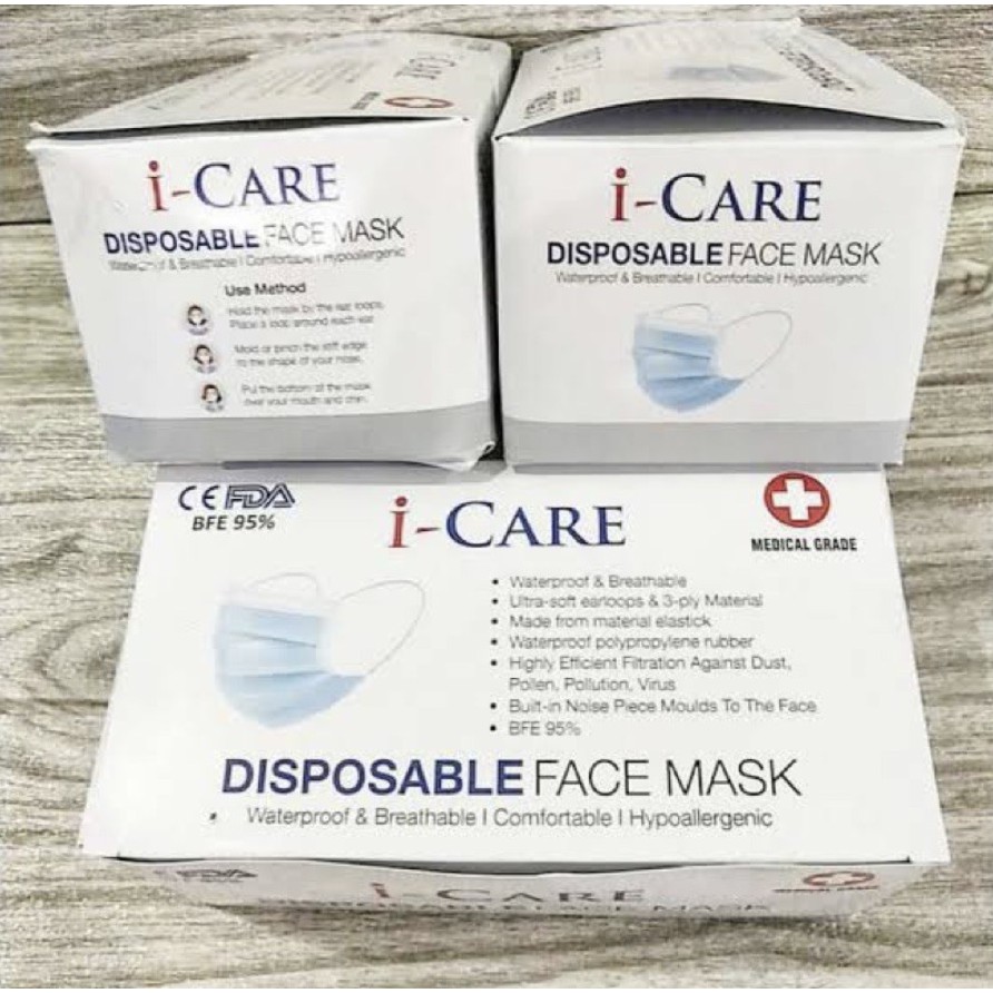 Masker Disposable 3ply Headloop 50pcs Icare