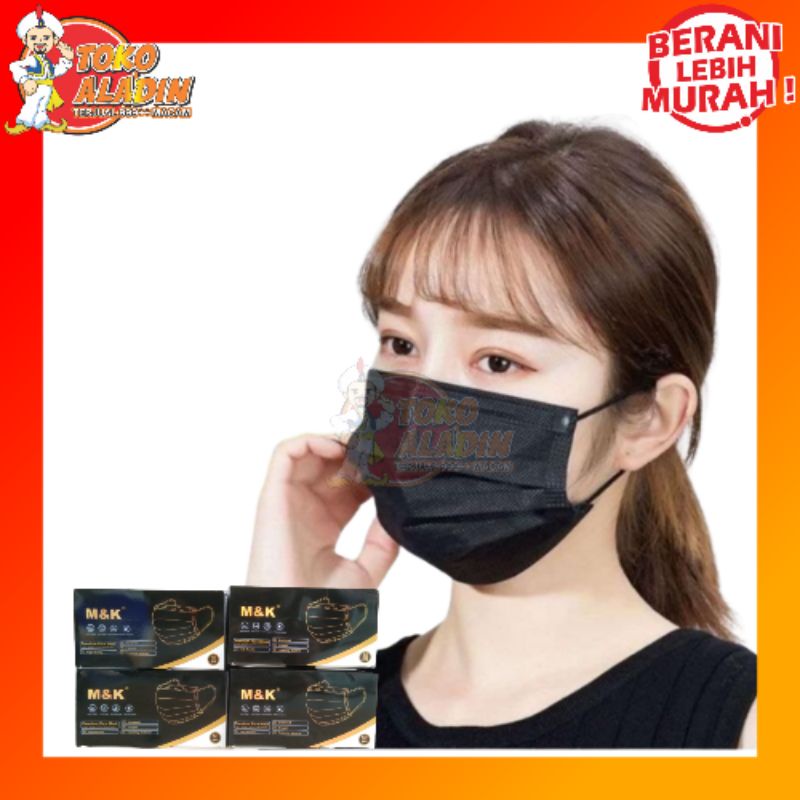 Masker MK Earloop Hitam Isi 50 pcs