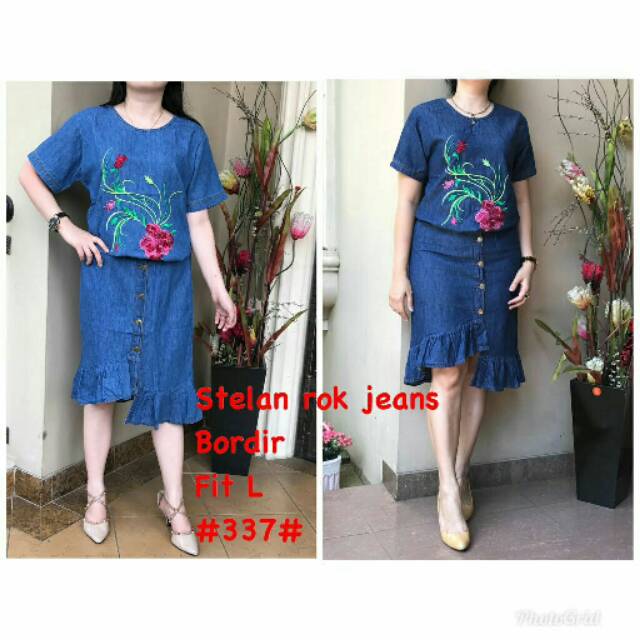 Setelan rok jeans bordir