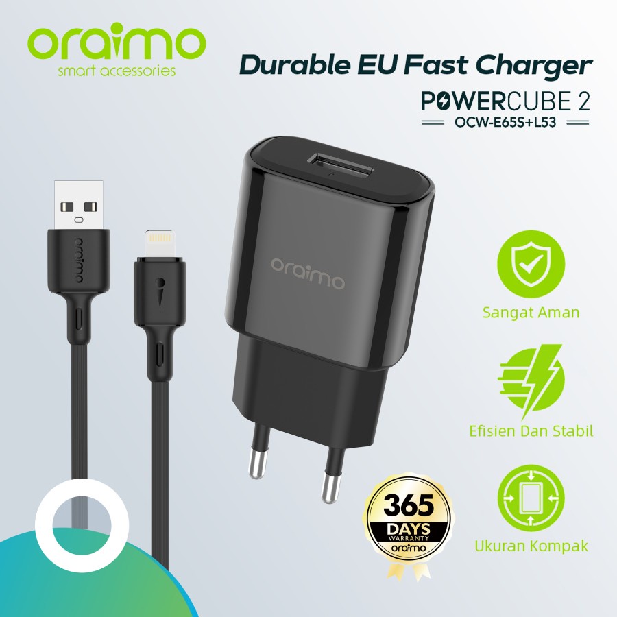 Oraimo Charger + Kabel Data Lightning Fast Charging OCW-E65SL