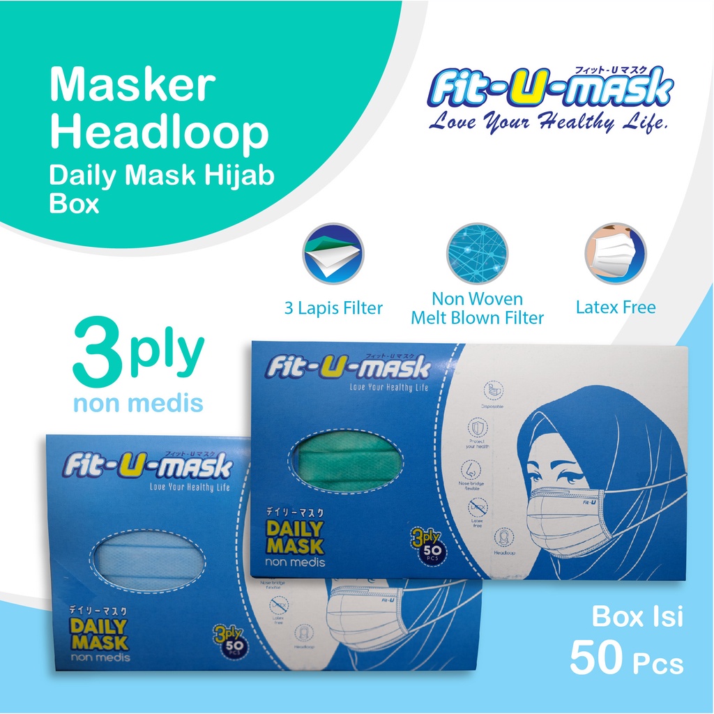 FIT-U Mask Basic Hijab Headloop Box isi 50