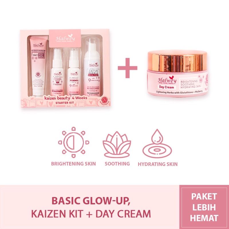 HALWEY BUNDLING HEMAT - BASIC GLOW UP (KAIZEN + DAY CREAM 15GR)