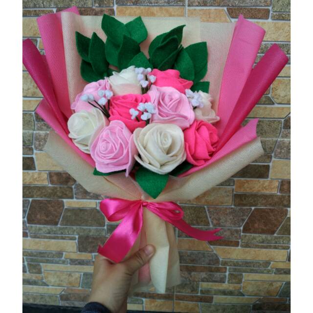 Buket 10 Mawar Pink Putih