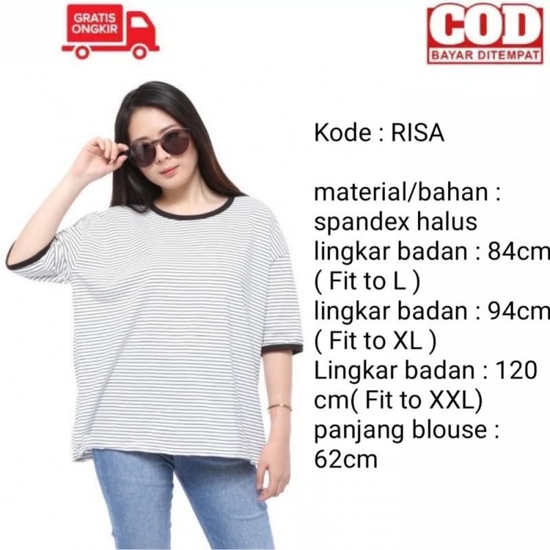 [BISA COD] RISA Baju Kaos Salur Size Jumbo Lengan Pendek