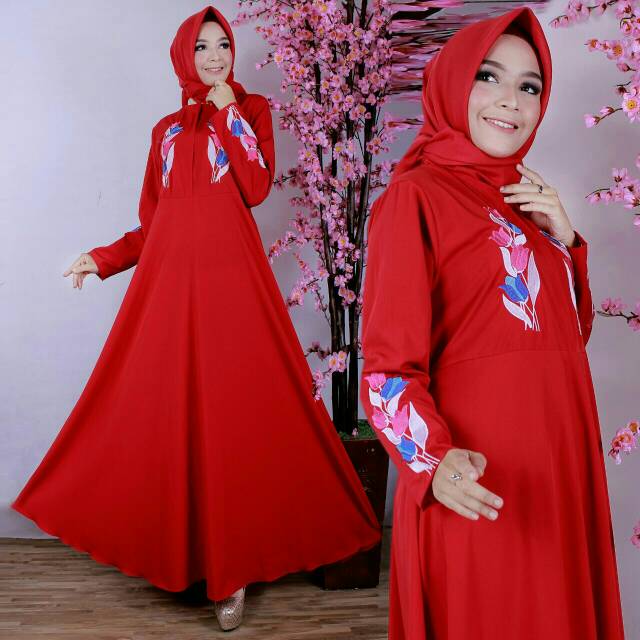 Maxi cassandra bordir maroon