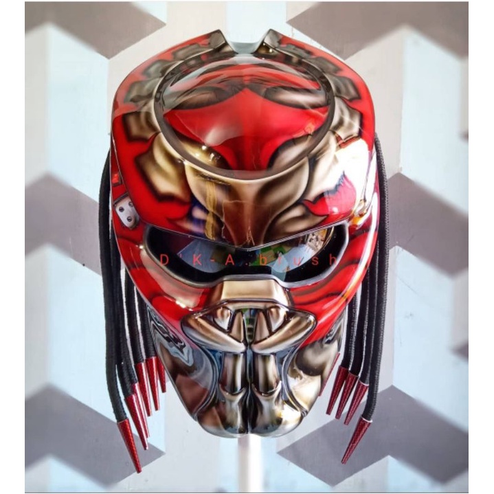 PREDATOR MERAH SILVER BY D'K_A.BRUSH // HELM PREDATOR SNI/DOT