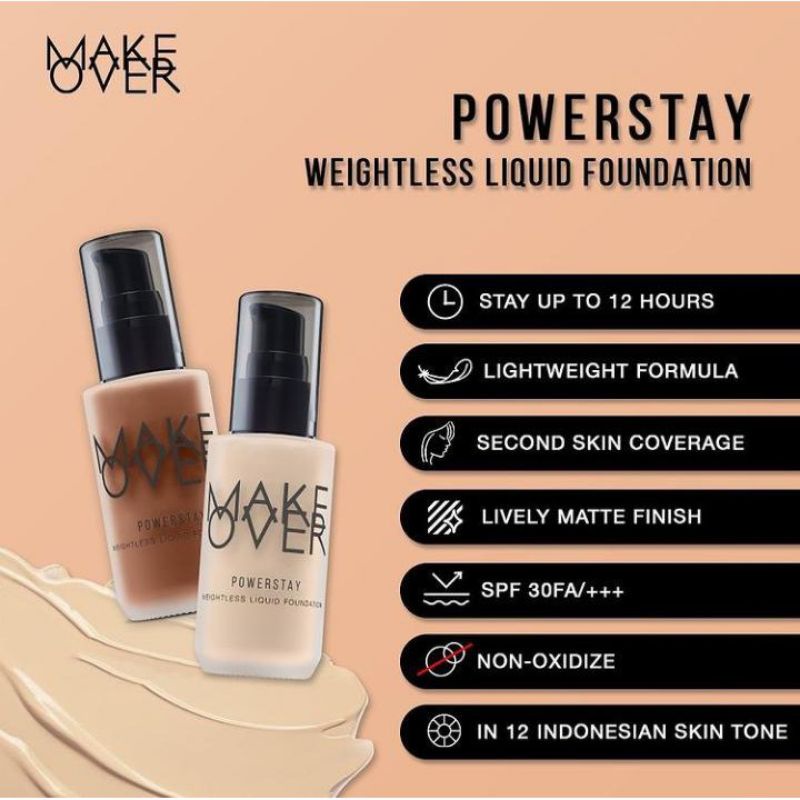 MAKE OVER POWERSTAY  WEIGHTLEES LIQUID FOUNDATION