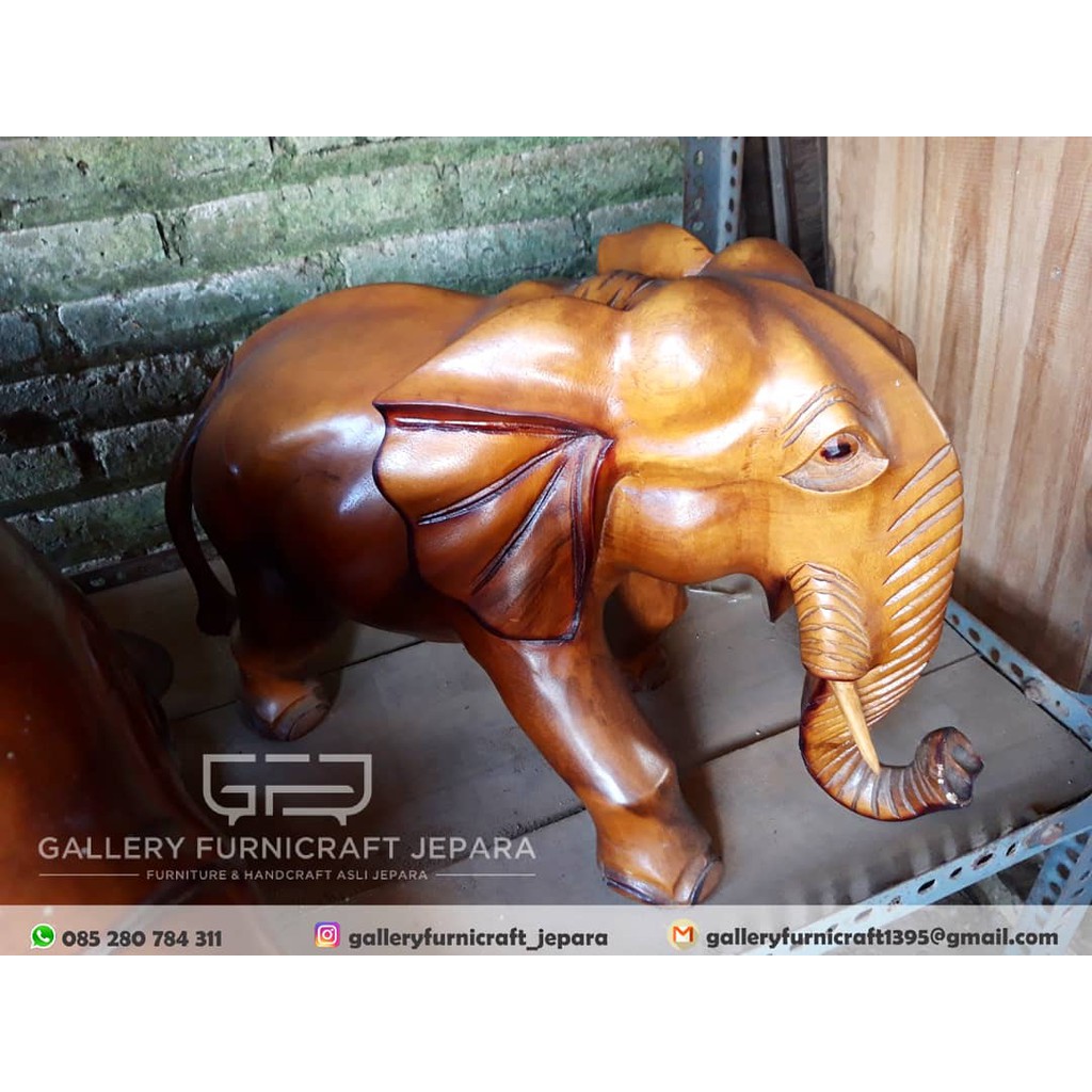 Patung Gajah 50 Cm Solid Ukiran Jepara