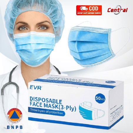 [COD] MASKER 3 PLY EARLOOP DISPOSABLE PROTECTIVE ISI 50 PCS