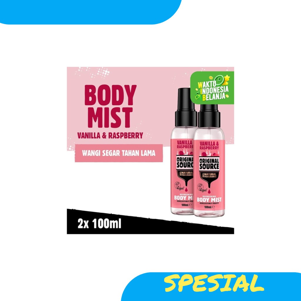 NEW Original Source Body Mist Vanilla & Raspberry 100ml Twin Pack