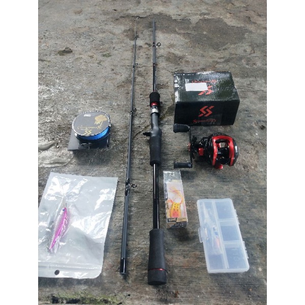 Baitcasting pancing set lengkap ( free sticker )
