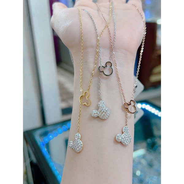 Kalung titanium set liontin mickey