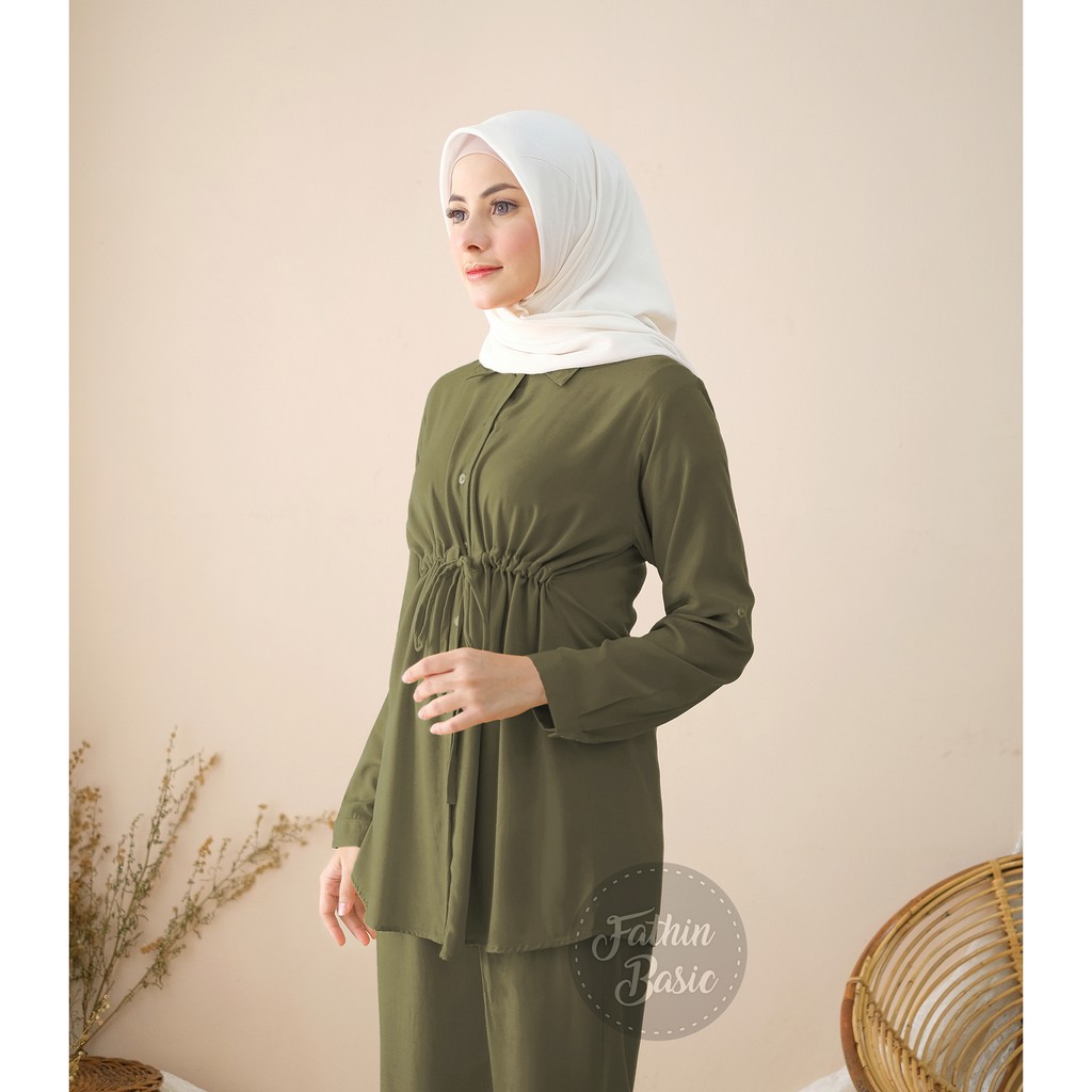 Kemeja blouse serut polos Fathin basic - Olive