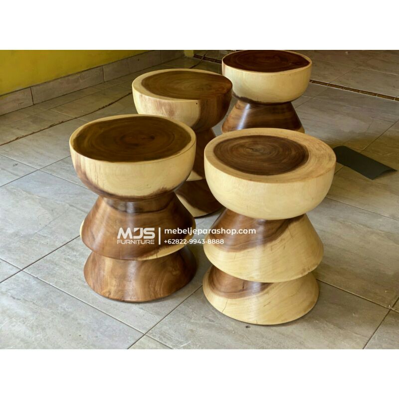 Kursi stool bundar kayu solid Trembesi Unik