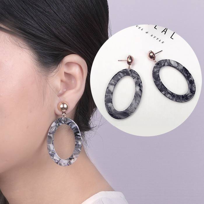 Anting Korea Oval Marble Pattern Earrings AP2393