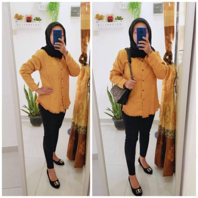 Tunik soft jeans full kancing hidup