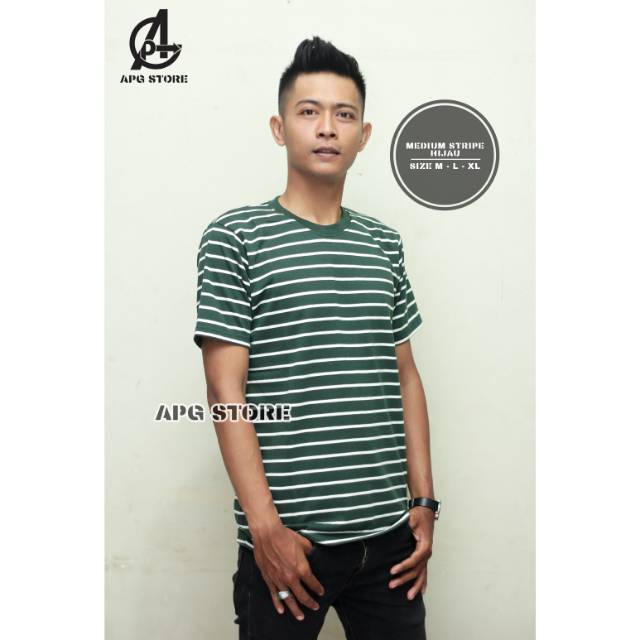 kaos strip medium hijau-putih