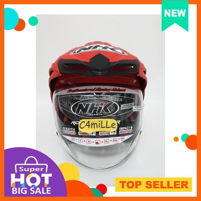 HELM NHK PREDATOR CRYPTON RED DOFF DOUBLE VISOR HALF FACE