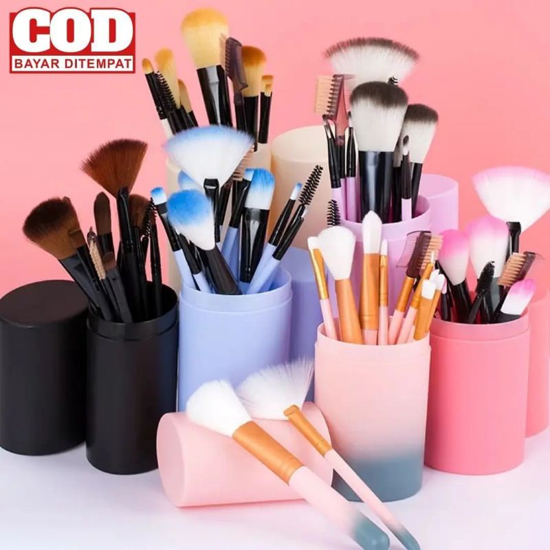 12pcs Makeup Brush Complete - Kuas Make Up Tabung