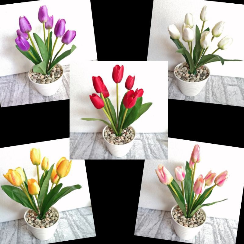 Bunga tulip artificial pot tawon 12cm