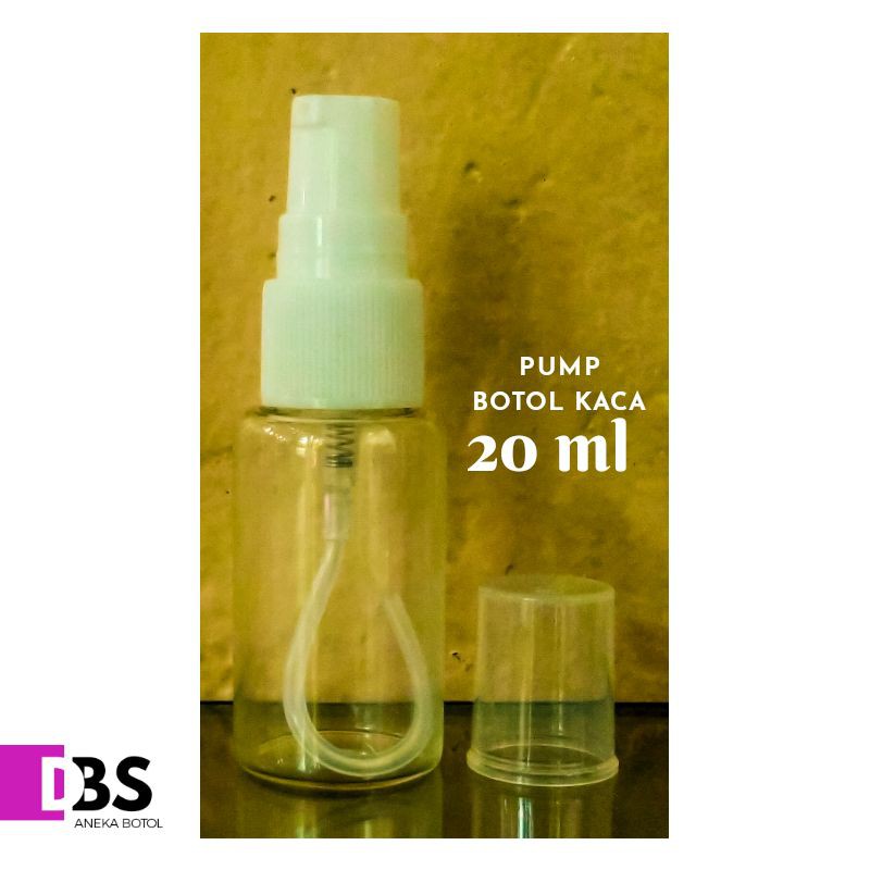 Botol Kaca 20ml Bening Pump Putih