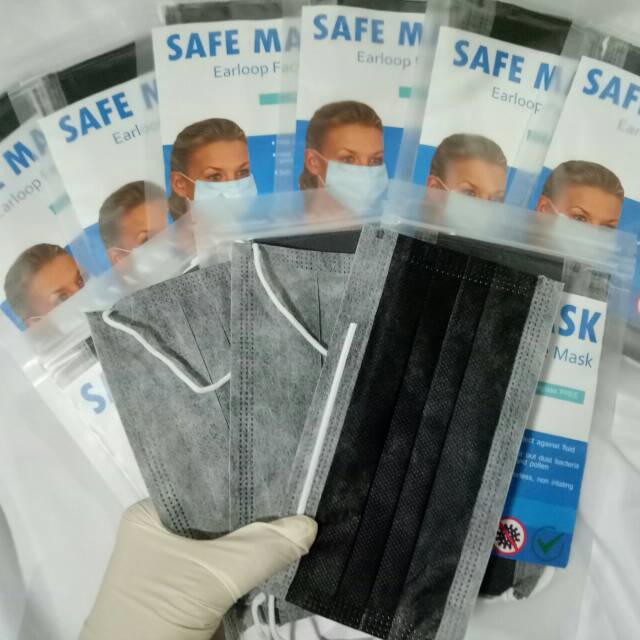 SAFE MASKER hitam earloop isi 3 pcs