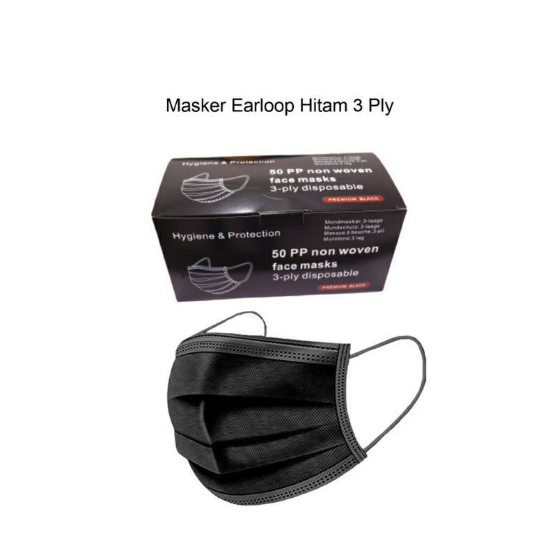 Masker Earloop 3ply Hitam Murah