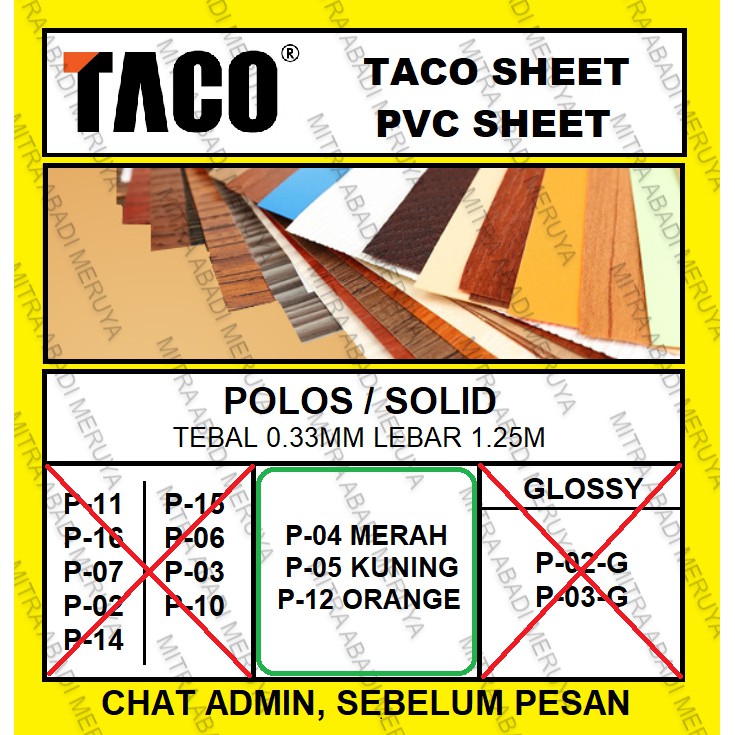 Taco Sheet Polos Solid P04/P05/P12 PVC Sheet Deco Sheet