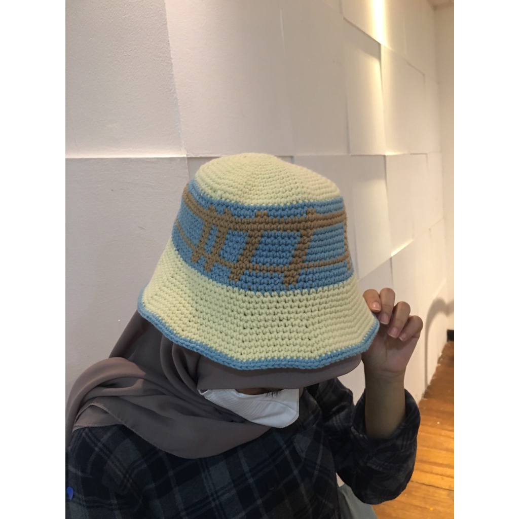 Bucket Hat Rajut Handmade Blue Choco