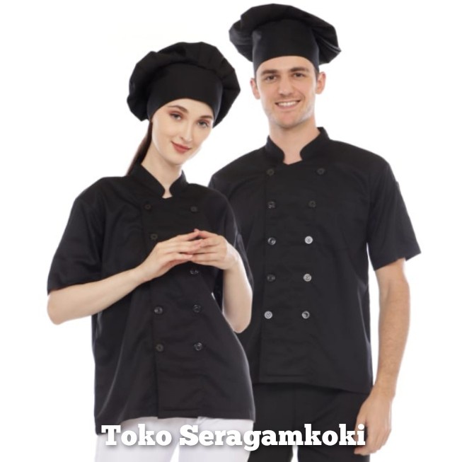 DISKON COD baju koki kancing hitam - S