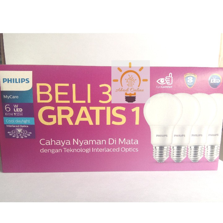 LAMPU PHILIPS LEDBULB 6W E27 6500K 4CT/4 INDO