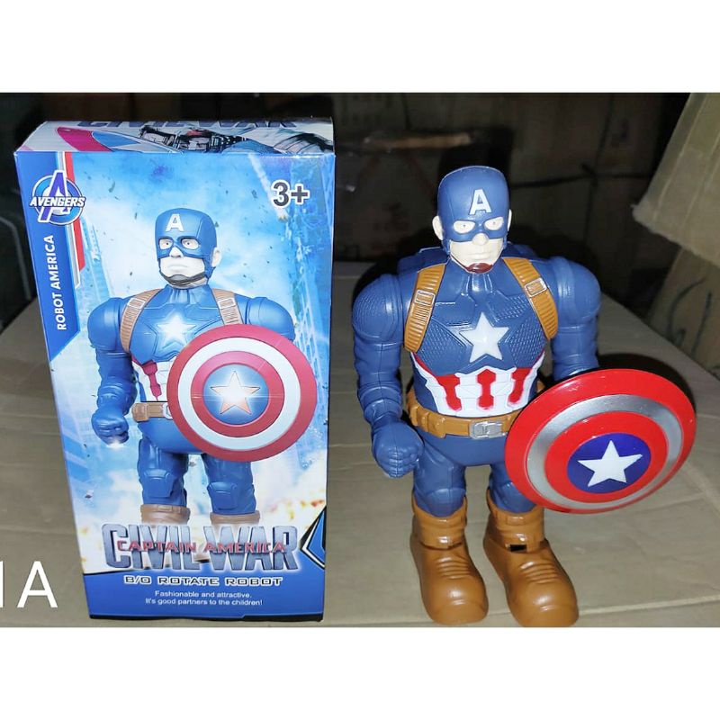 Mainan robot captain amerika walking batre